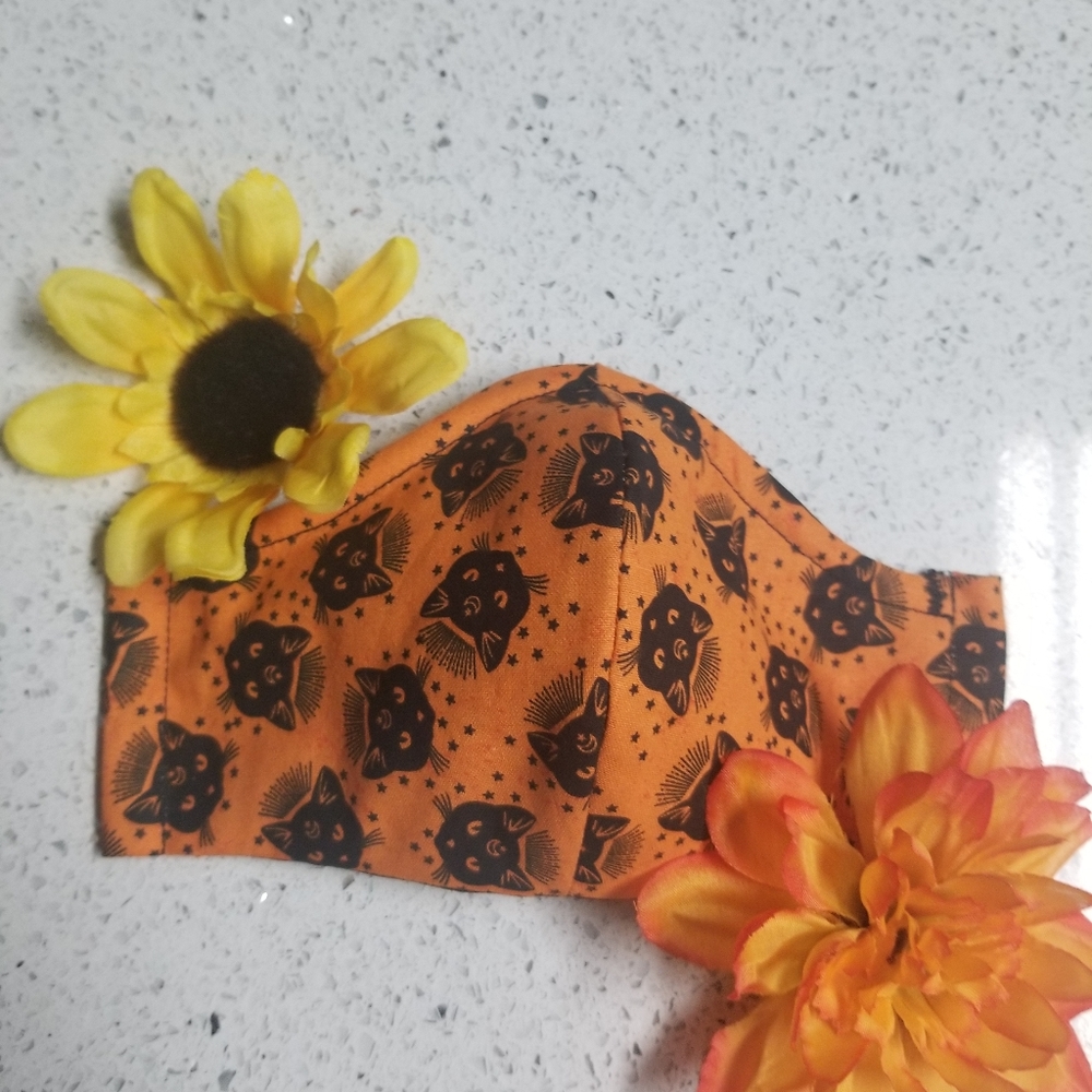 Halloween Cat fabric mask with wire and pocket
